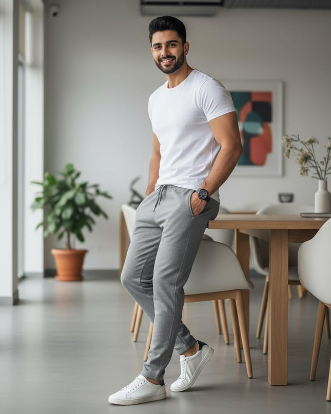 Ushopwedrop Men's Joggers Bottoms UK Cotton Fleece Tracksuit Bottoms with Zip Pockets Jogging Bottoms for Men Drawstring Gym Clothes Men Lounge Pants Fashion Sizes S-XL