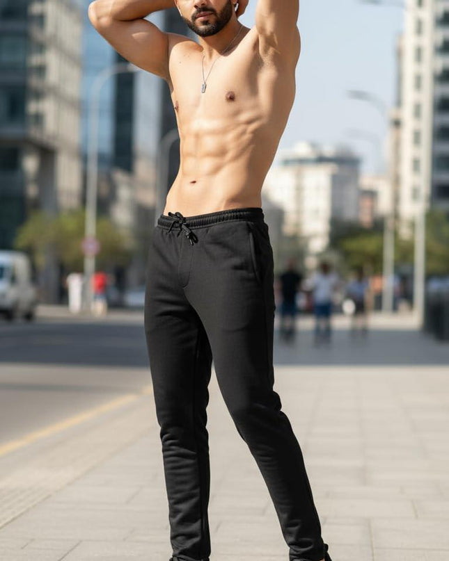 Ushopwedrop Men's Joggers Bottoms UK Cotton Fleece Tracksuit Bottoms with Zip Pockets Jogging Bottoms for Men Drawstring Gym Clothes Men Lounge Pants Fashion Sizes S-XL