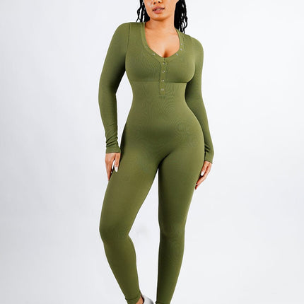 Wholesale Deep V-neck High Stretchy Seamless Tummy Control Jumpsuit