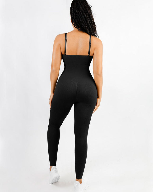 Wholesale High Stretchy Seamless Sling Tummy Control Jumpsuit Removable cup pads