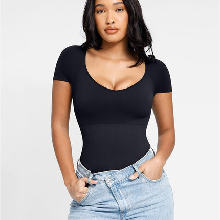 Wholesale ??Eco-friendly Square Collar High Elastic Knit Seamless Shapewear Bodysuit