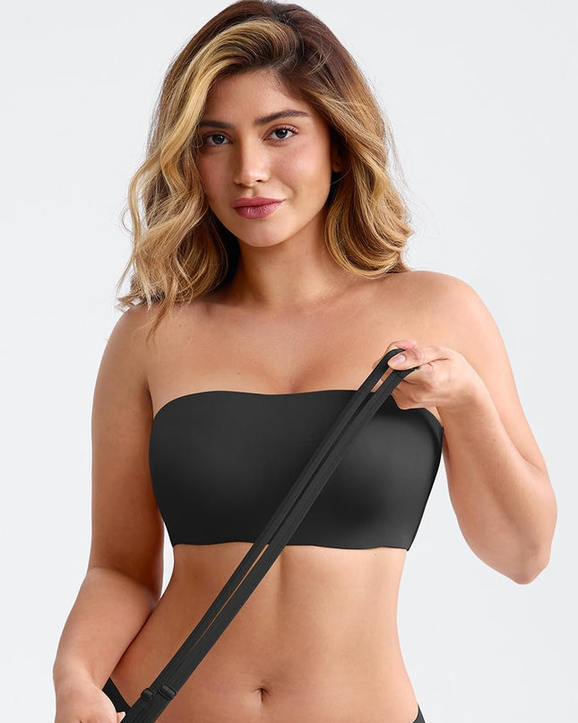 ushopwedrop Women’s Strapless Bra & Bandeau Top, Seamless Wireless Sticky Molded Bra with Light Shaping, Invisible Low Back Convertible Straps Bra for Dresses