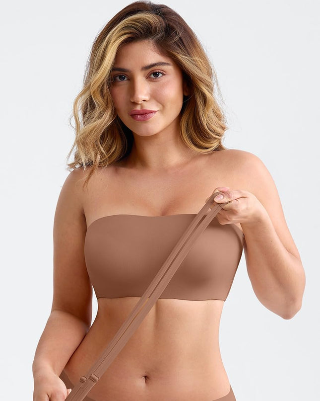 ushopwedrop Women’s Strapless Bra & Bandeau Top, Seamless Wireless Sticky Molded Bra with Light Shaping, Invisible Low Back Convertible Straps Bra for Dresses
