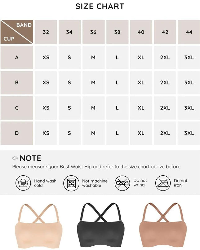 ushopwedrop Women’s Strapless Bra & Bandeau Top, Seamless Wireless Sticky Molded Bra with Light Shaping, Invisible Low Back Convertible Straps Bra for Dresses