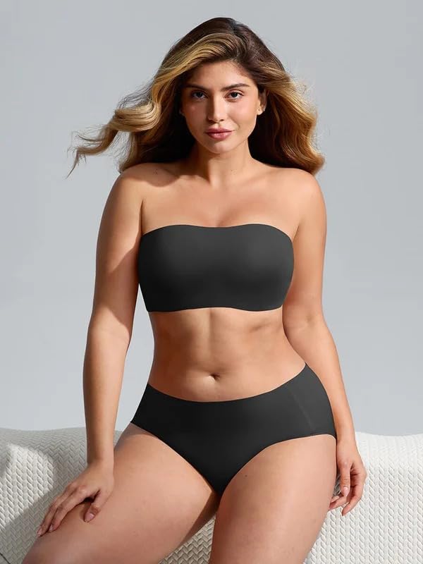 ushopwedrop Women’s Strapless Bra & Bandeau Top, Seamless Wireless Sticky Molded Bra with Light Shaping, Invisible Low Back Convertible Straps Bra for Dresses