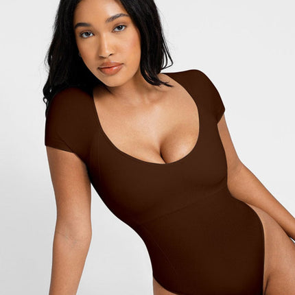 Body Hub Square Neck Thong Jumpsuit – Fan-Thread Abdomen Control & Snap Crotch
