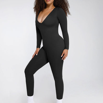 Wholesale Seamless Deep V Tummy Control Waist Cinching Catsuit