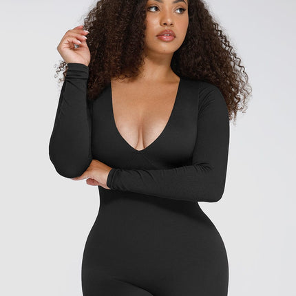 Wholesale Seamless Deep V Tummy Control Waist Cinching Catsuit