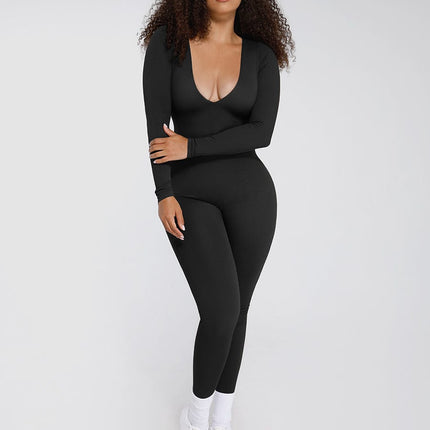 Wholesale Seamless Deep V Tummy Control Waist Cinching Catsuit
