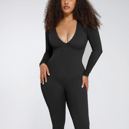Wholesale Seamless Deep V Tummy Control Waist Cinching Catsuit