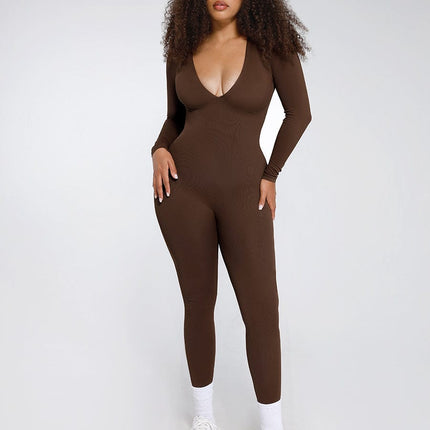 Wholesale Seamless Deep V Tummy Control Waist Cinching Catsuit
