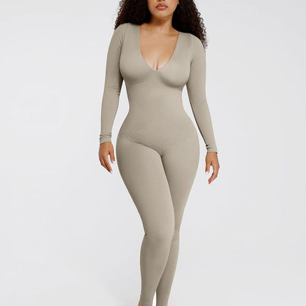 Wholesale Seamless Deep V Tummy Control Waist Cinching Catsuit