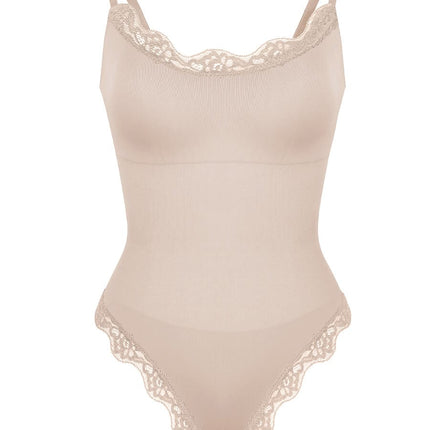 Seamless lace Cami Waist Abdomen Shaping Thong Bodysuit