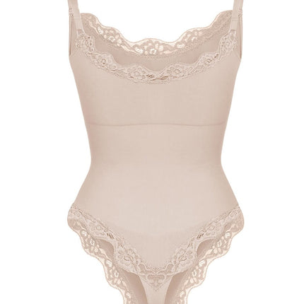 Seamless lace Cami Waist Abdomen Shaping Thong Bodysuit