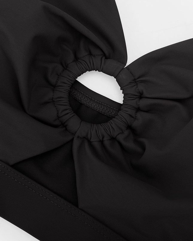 Wholesale Deep V Metal Ring Drawstring Tummy Control Swimsuit with Removable Pads.