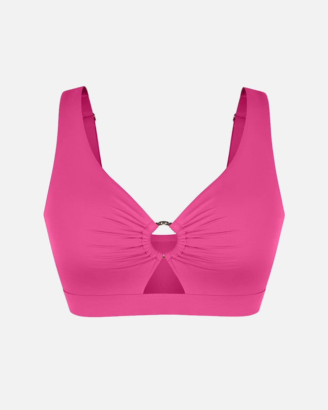 Deep V Metal Ring Drawstring Tummy Control Swimsuit with Removable Pads