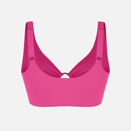 Deep V Metal Ring Drawstring Tummy Control Swimsuit with Removable Pads