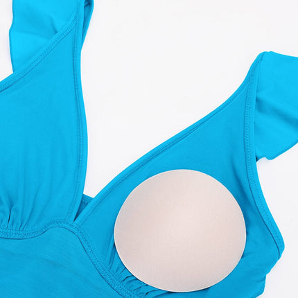 Body Hub Ruffled One Piece V Neck Lace Up Swimsuit