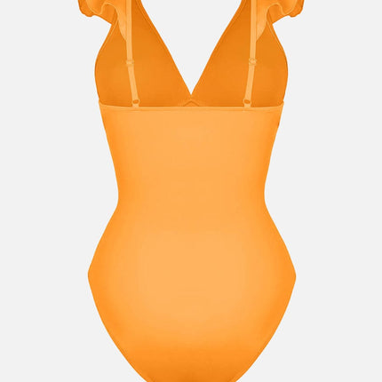 Body Hub Ruffled One Piece V Neck Lace Up Swimsuit