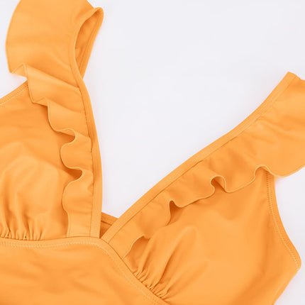 Body Hub Ruffled One Piece V Neck Lace Up Swimsuit