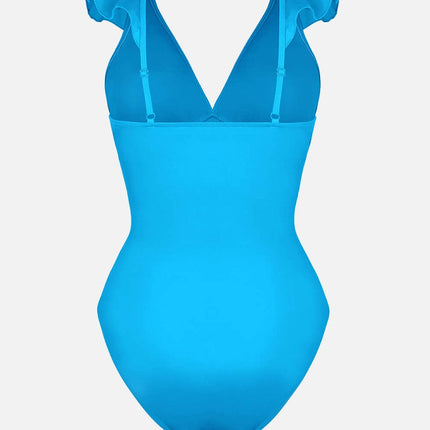 Body Hub Ruffled One Piece V Neck Lace Up Swimsuit