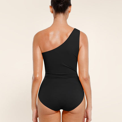 One Shoulder One Piece Ruched Support Chest Swimwear