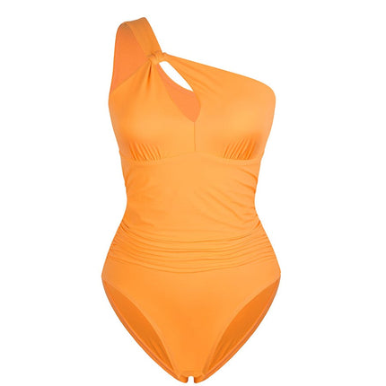 One Shoulder One Piece Ruched Support Chest Swimwear