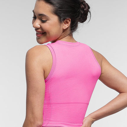 Wholesale Supportive Seamless Sports Top with Built-in Bra & Removable Cups.