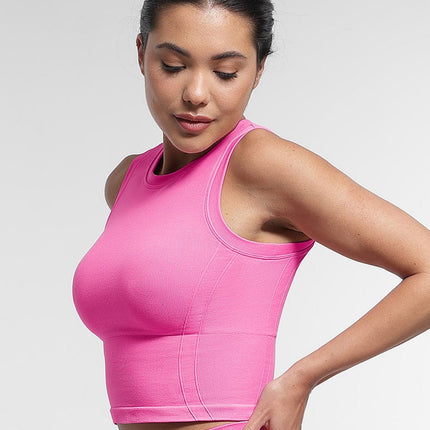 Wholesale Supportive Seamless Sports Top with Built-in Bra & Removable Cups.