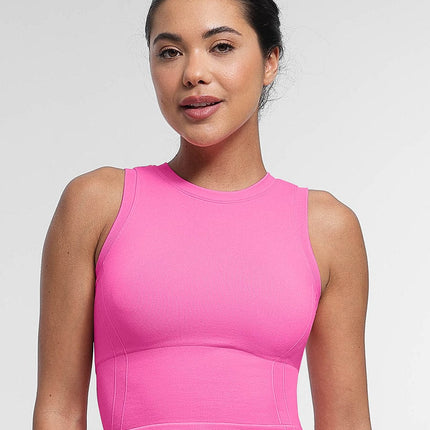Wholesale Supportive Seamless Sports Top with Built-in Bra & Removable Cups.