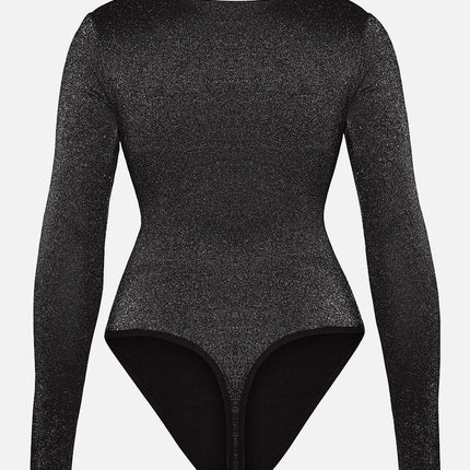 Wholesale Shiny Draped Neck All In One Shapewear Bodysuit with Built In Bra and Thong Snap Crotch.