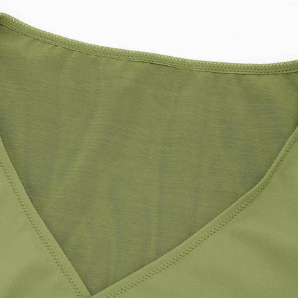 Wholesale Sexy V-neck Overlapping pleated Waist and Tummy Control Antibacterial Crotch Bodysuit.