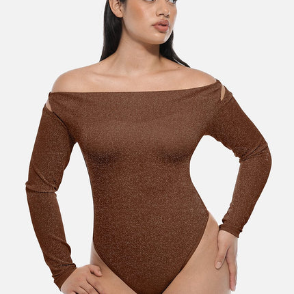 Wholesale Shiny Draped Neck All In One Shapewear Bodysuit with Built In Bra and Thong Snap Crotch.
