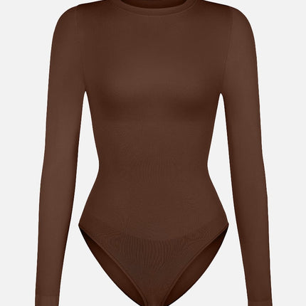 Wholesale Seamless Crew Neck Long Sleeve Tummy Control Snap Crotch Briefs Bodysuit.