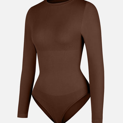 Wholesale Seamless Crew Neck Long Sleeve Tummy Control Snap Crotch Briefs Bodysuit.