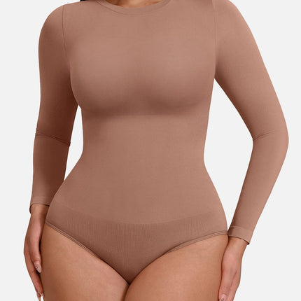 Wholesale Seamless Crew Neck Long Sleeve Tummy Control Snap Crotch Briefs Bodysuit.