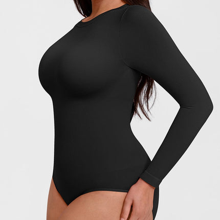 Wholesale Seamless Crew Neck Long Sleeve Tummy Control Snap Crotch Briefs Bodysuit.