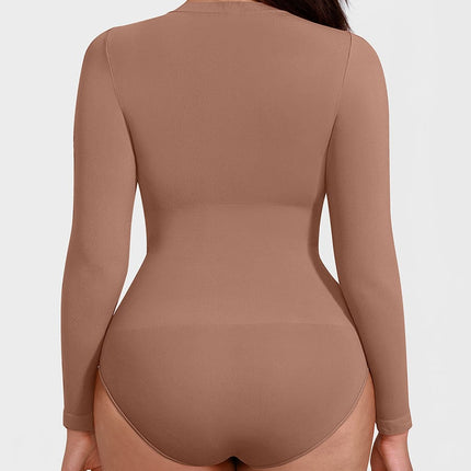 Wholesale Seamless Crew Neck Long Sleeve Tummy Control Snap Crotch Briefs Bodysuit.