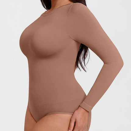 Wholesale Seamless Crew Neck Long Sleeve Tummy Control Snap Crotch Briefs Bodysuit.