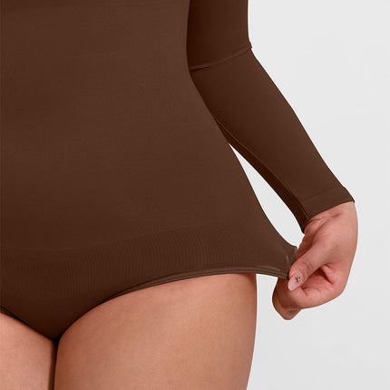 Wholesale Seamless Crew Neck Long Sleeve Tummy Control Snap Crotch Briefs Bodysuit.