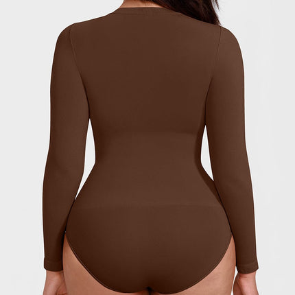 Wholesale Seamless Crew Neck Long Sleeve Tummy Control Snap Crotch Briefs Bodysuit.