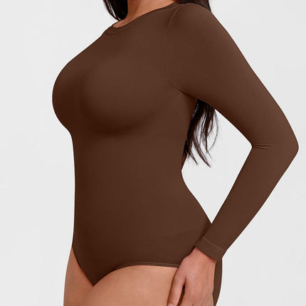 Wholesale Seamless Crew Neck Long Sleeve Tummy Control Snap Crotch Briefs Bodysuit.