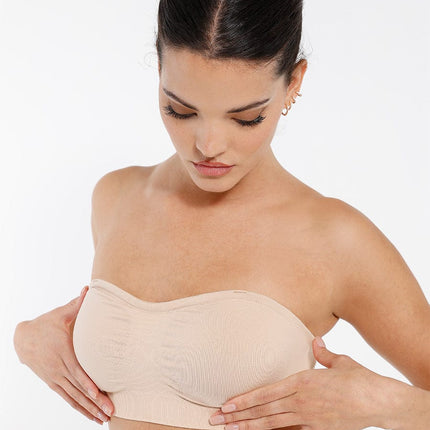 Wholesale Seamless Strapless Wireless Breast Support Bra with Removable Cup Pad.