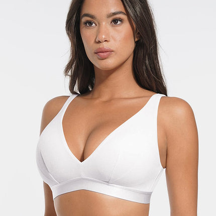 Wholesale Deep V Neck Rib Modal All Day Wear Bralette with Removable Pads.