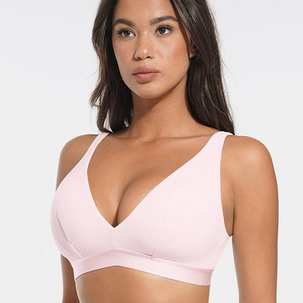 Wholesale Deep V Neck Rib Modal All Day Wear Bralette with Removable Pads.