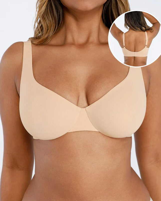 Unpadded Underwired Deep V-Neck Side Support Bra