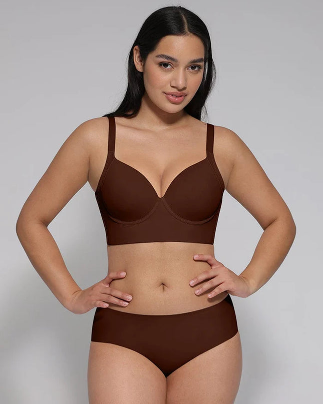 Brown Underwire Push-Up Sculpting Uplift Hide Back Fat Full Coverage Bra