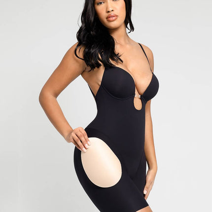 Wholesale Low-cut Back Body Shaper with Built-in Removable Fake Buttocks and Crotch Pads