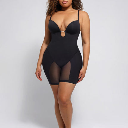 Wholesale Plunge Low-Back Mid-Thigh Shapewear With Removable Hip Pads