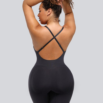 Wholesale Plunge Low-Back Mid-Thigh Shapewear With Removable Hip Pads